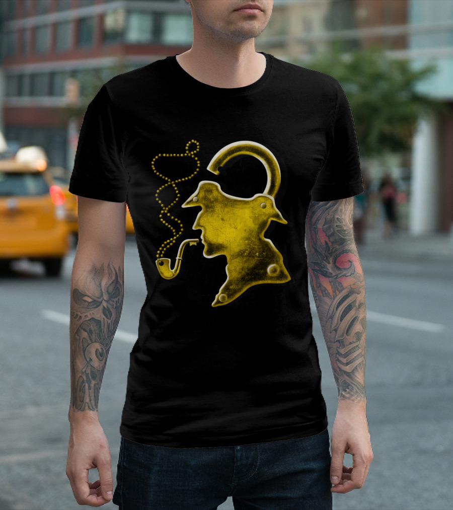 Sherlock Holmes Padlock Silhouette Smoking Pipe T-Shirt
