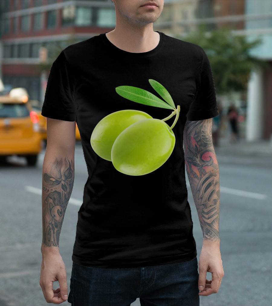 Two Green Olives Sticks With Leaves T-Shirt