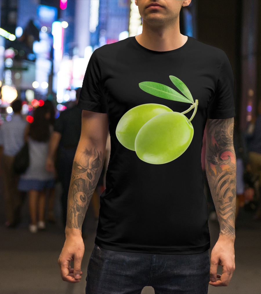 Two Green Olives Sticks With Leaves T-Shirt