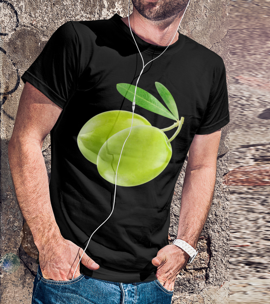 Two Green Olives Sticks With Leaves T-Shirt