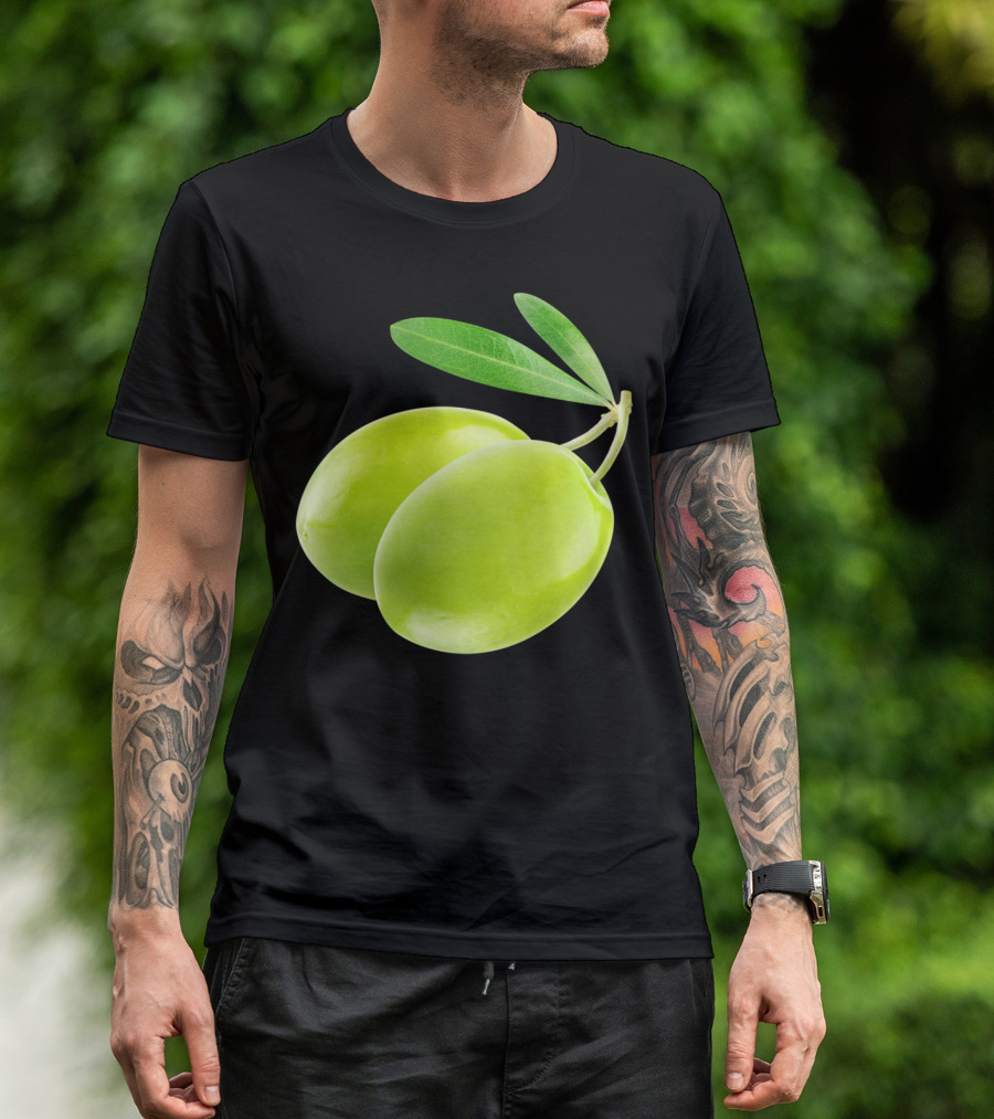 Two Green Olives Sticks With Leaves T-Shirt