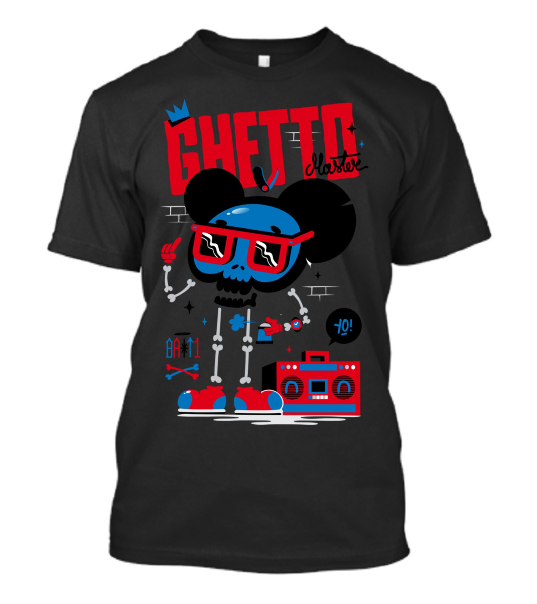 Ghetto Master Skull With Boombox And Crown T-Shirt