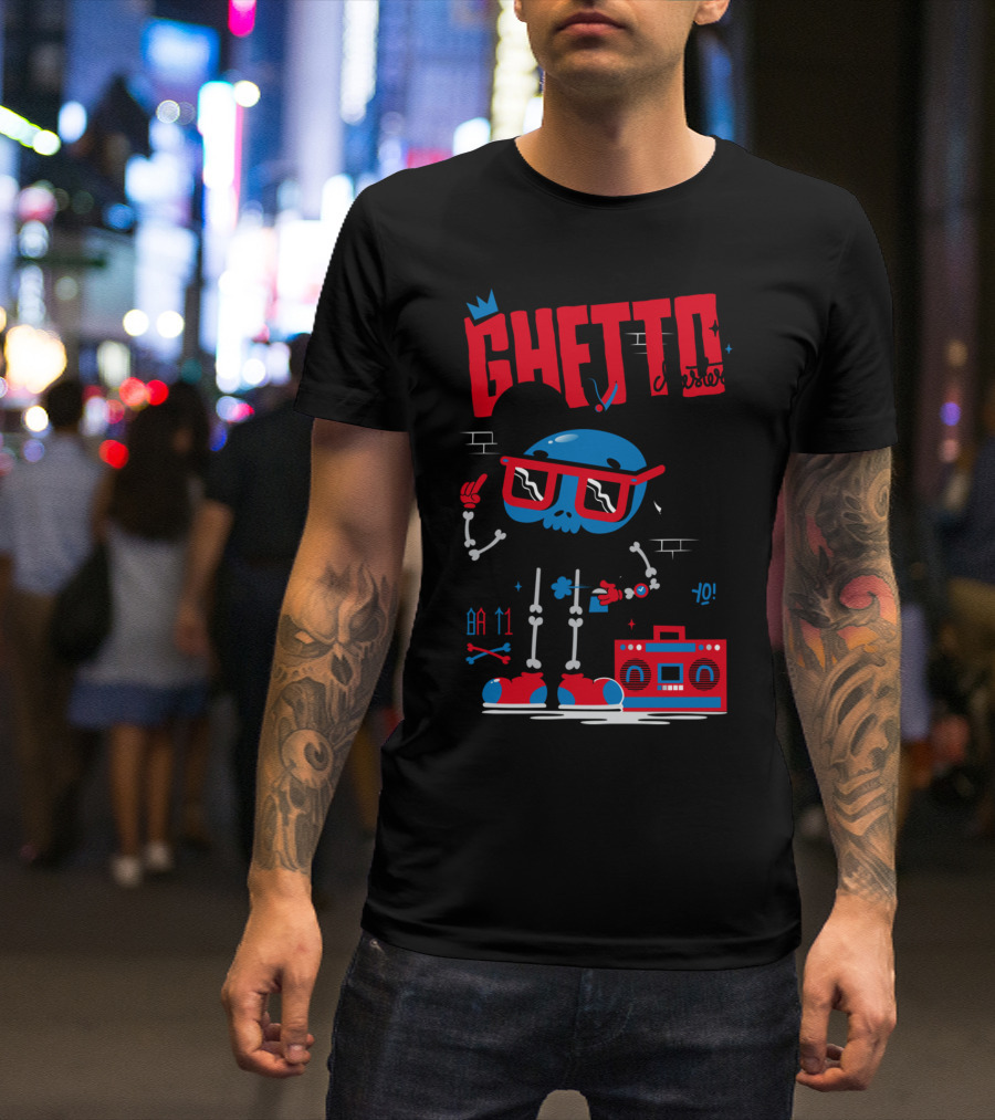 Ghetto Master Skull With Boombox And Crown T-Shirt