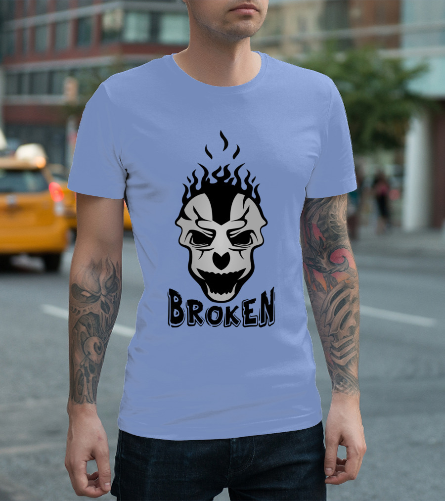 Broken Skull With Black Flames T-Shirt