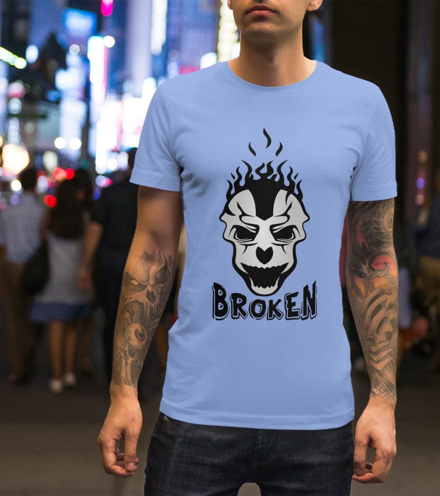 Broken Skull With Black Flames T-Shirt