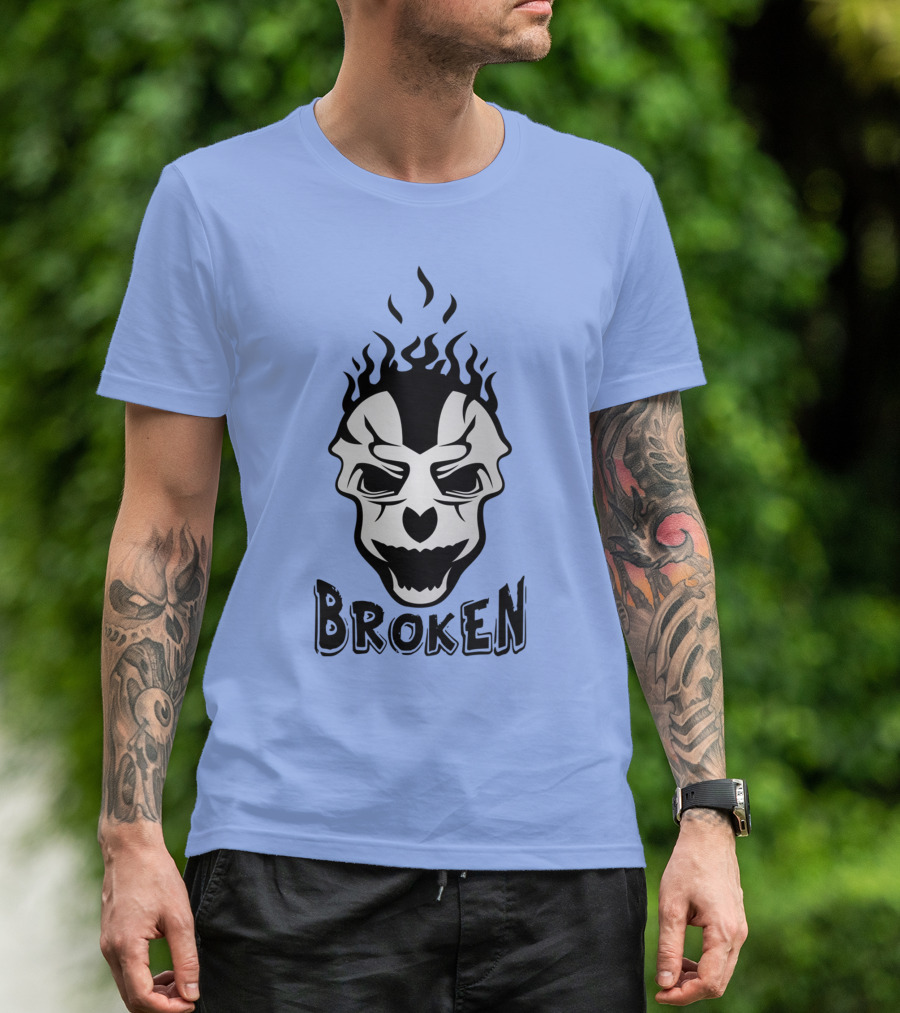 Broken Skull With Black Flames T-Shirt