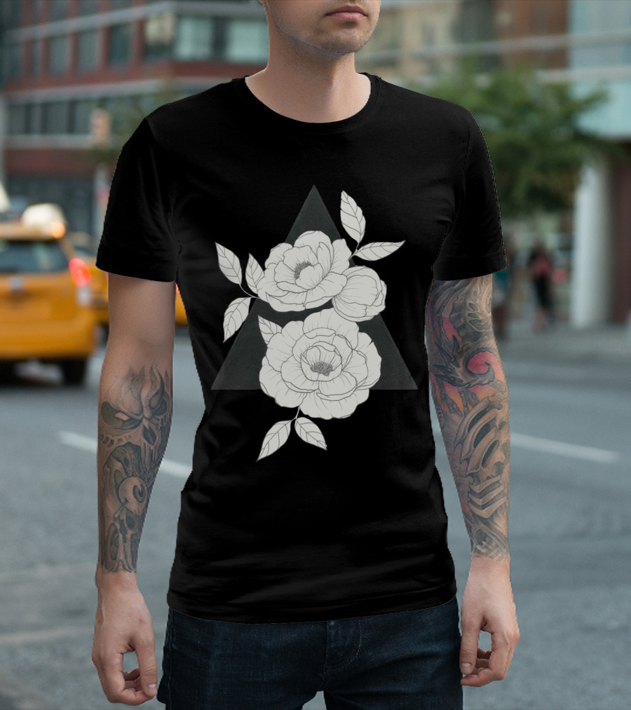 Peonies Floral Arrangement In Geometric Triangle T-Shirt