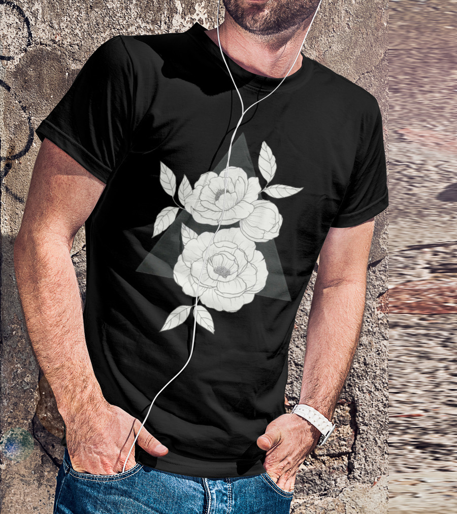 Peonies Floral Arrangement In Geometric Triangle T-Shirt