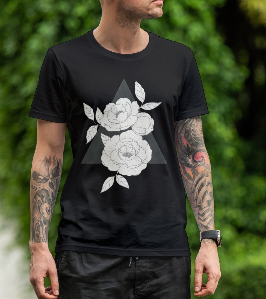 Peonies Floral Arrangement In Geometric Triangle T-Shirt
