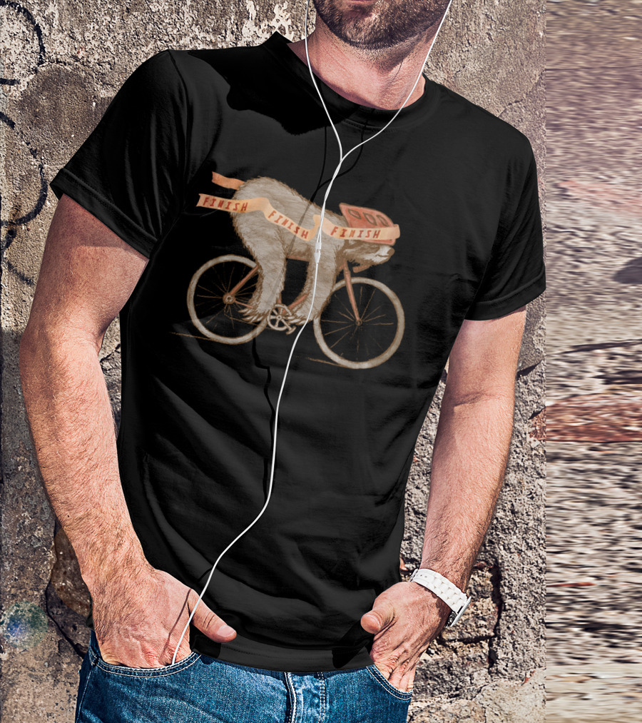 FINISH Sloth Riding Bicycle Crossing Finish Line T-Shirt