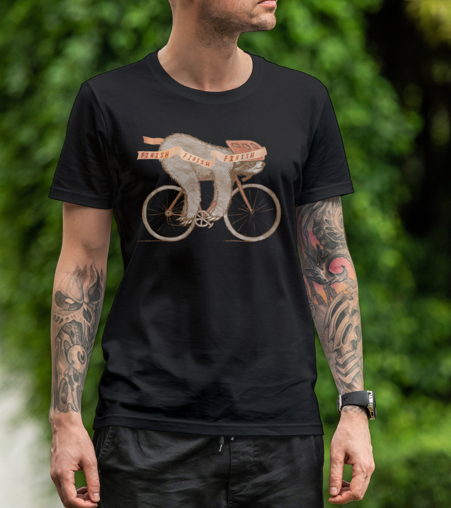 FINISH Sloth Riding Bicycle Crossing Finish Line T-Shirt
