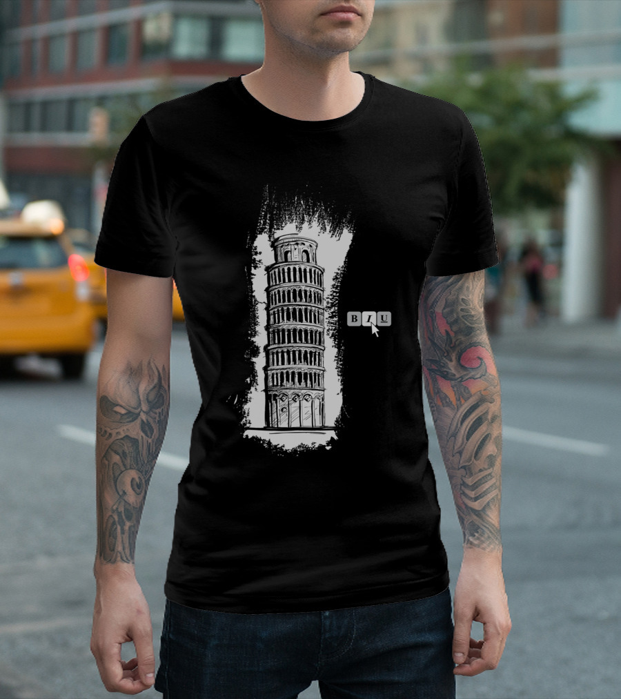 Leaning Tower of Pisa Italic Font Keyboard Humor T-Shirt