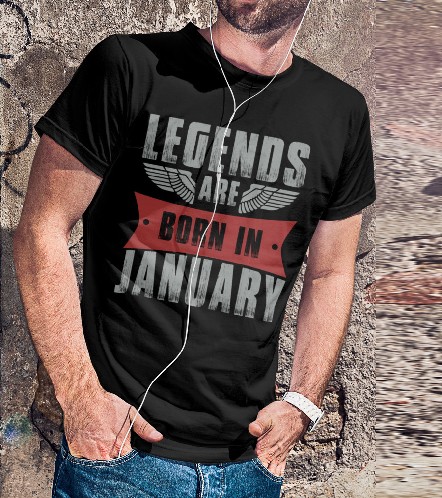 Legends Are Born In January Winged Badge T-Shirt