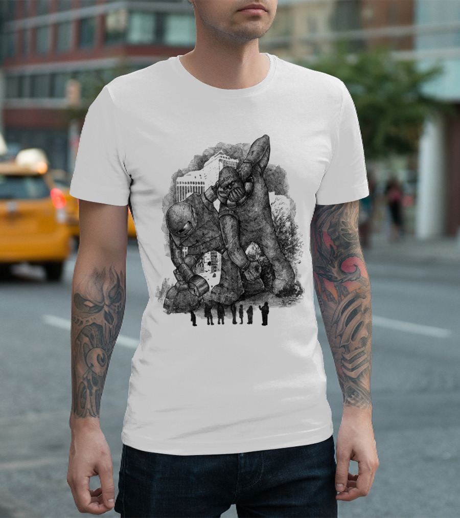 Robot Vs Golem Epic Battle in Urban Landscape T-Shirt