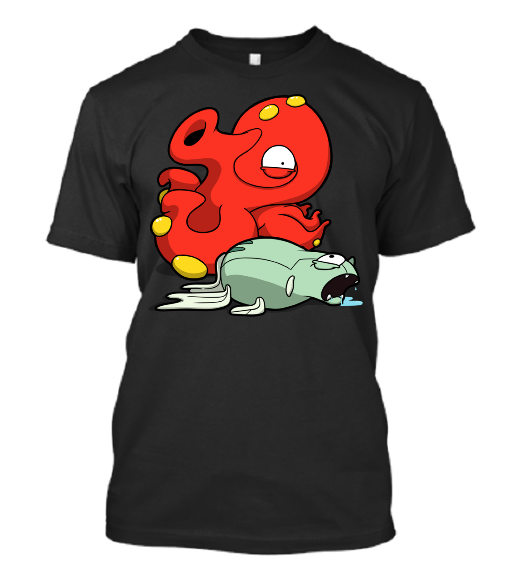 Octolutions Red Cartoon Octopus Creature With Defeated Fish T-Shirt