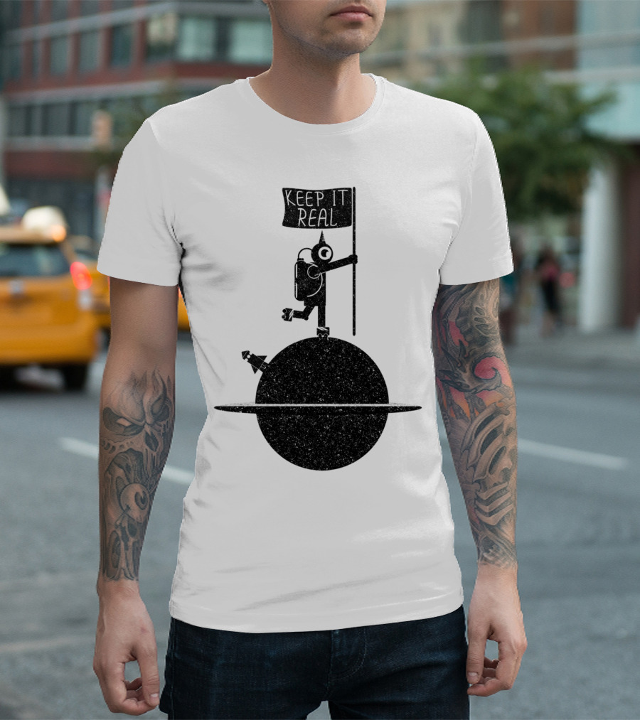 Astronaut Keep It Real Flag on Saturn Planet T-Shirt