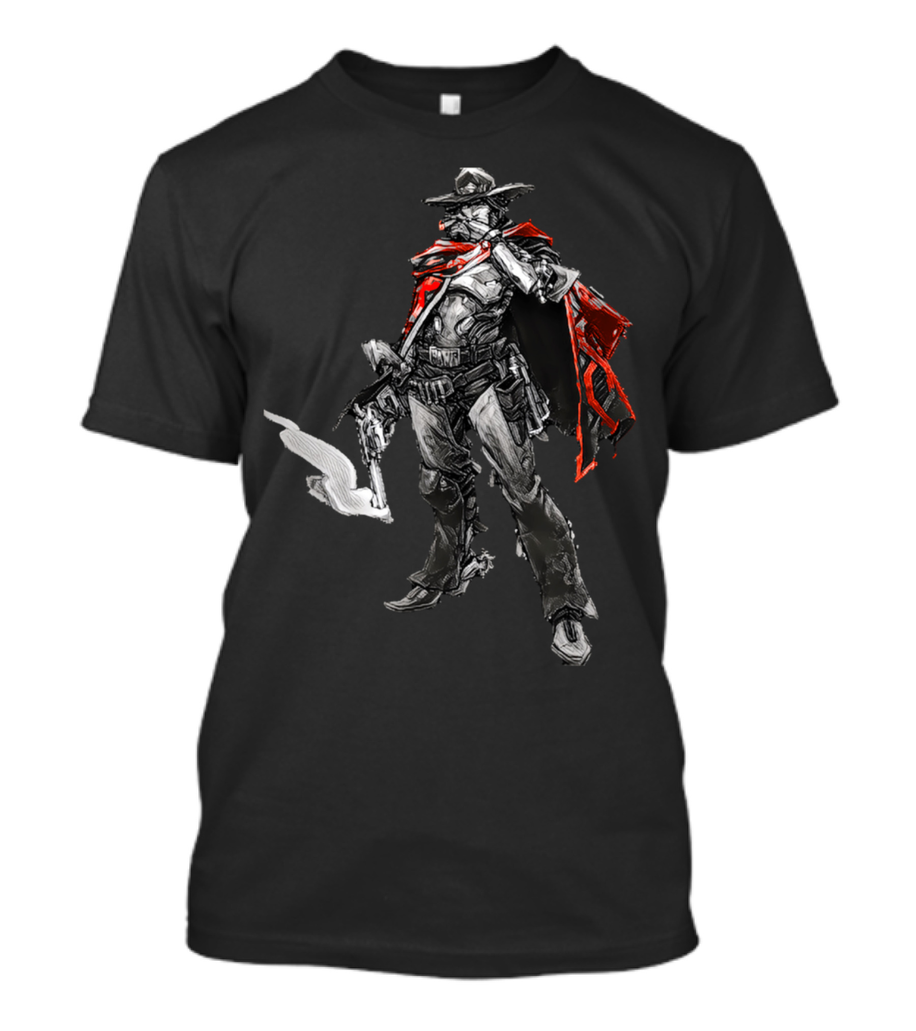 Caped Cowboy Gunfighter With Red Cape And Futuristic Armor T-Shirt