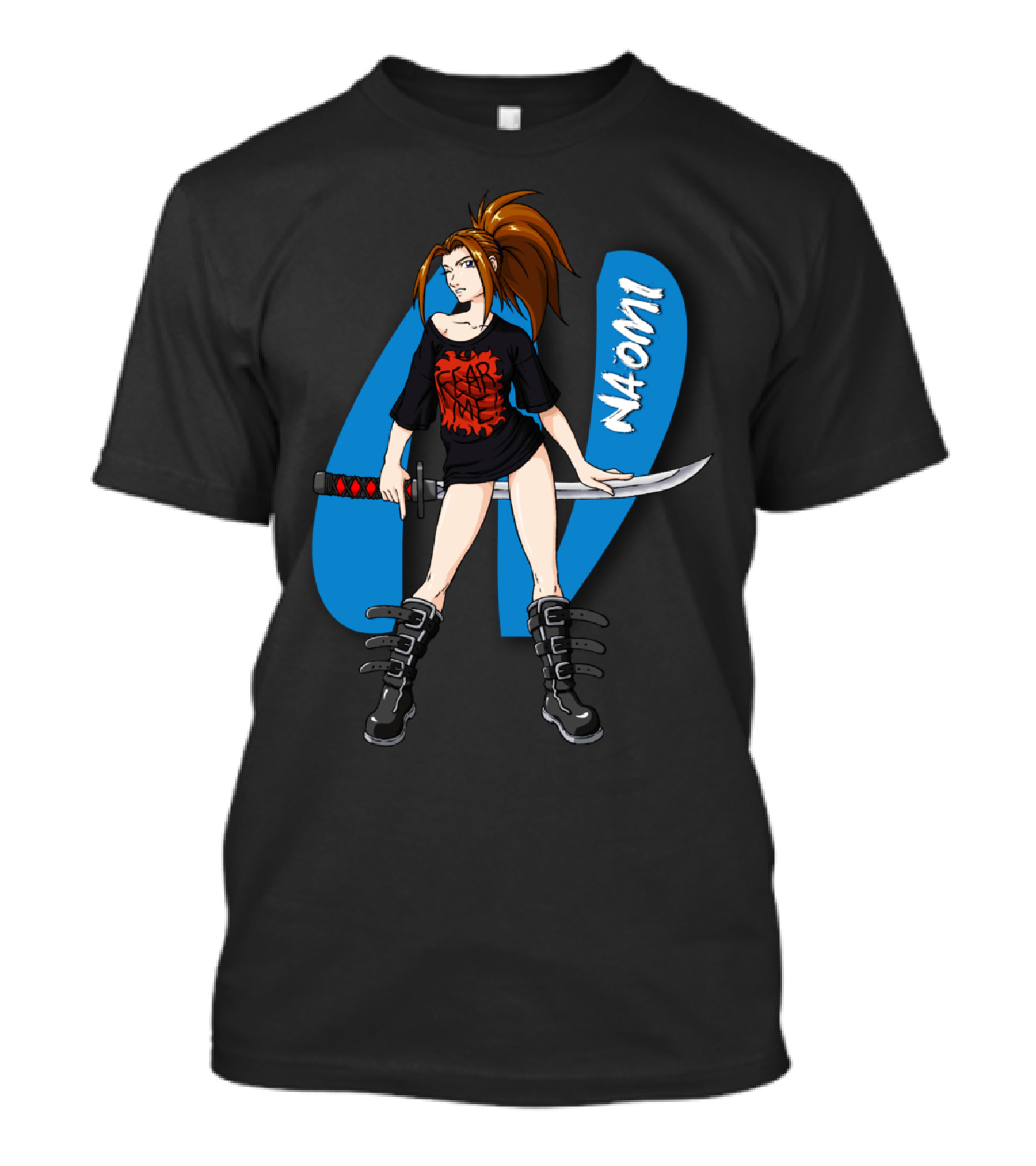 NAOMI Fear Me Anime Character With Sword And Boots T-Shirt