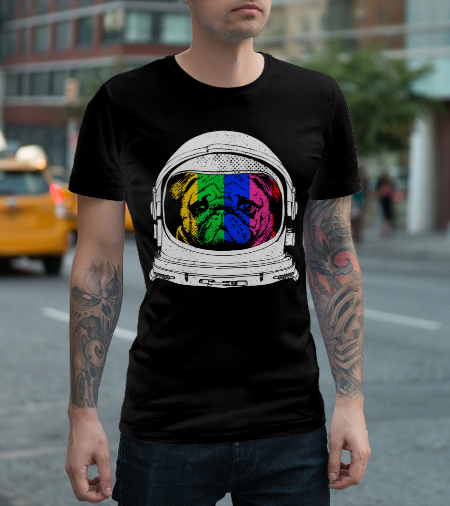 Astronaut Pug in Multicolor Spacesuit Helmet T-Shirt