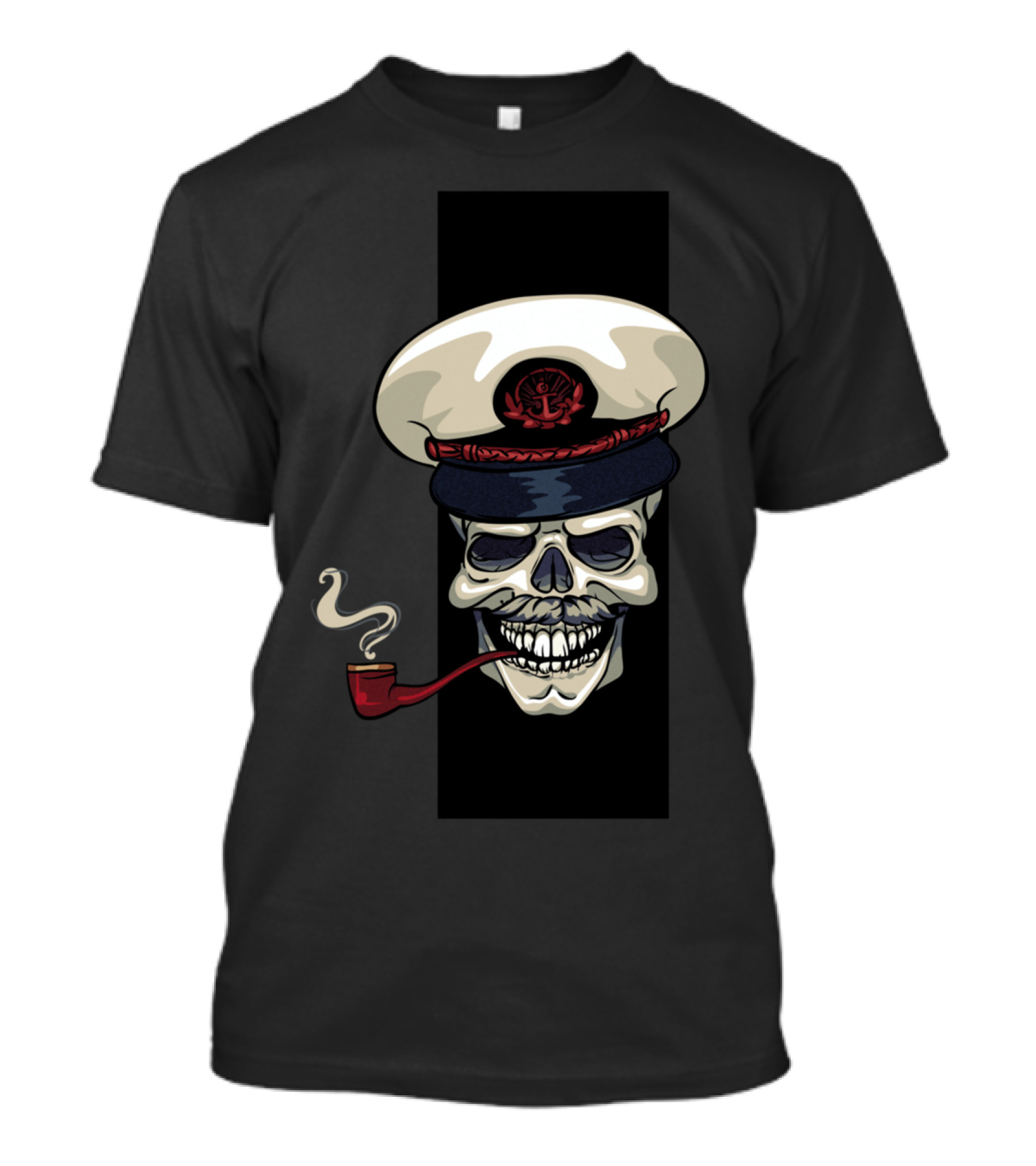 Pipe Smoking Skull With Captain's Hat T-Shirt