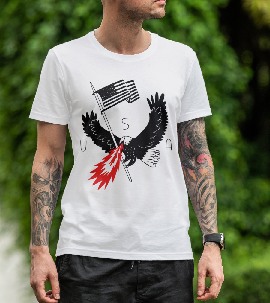 USA Fire Breathing Eagle With American Flag Patriotism T-Shirt