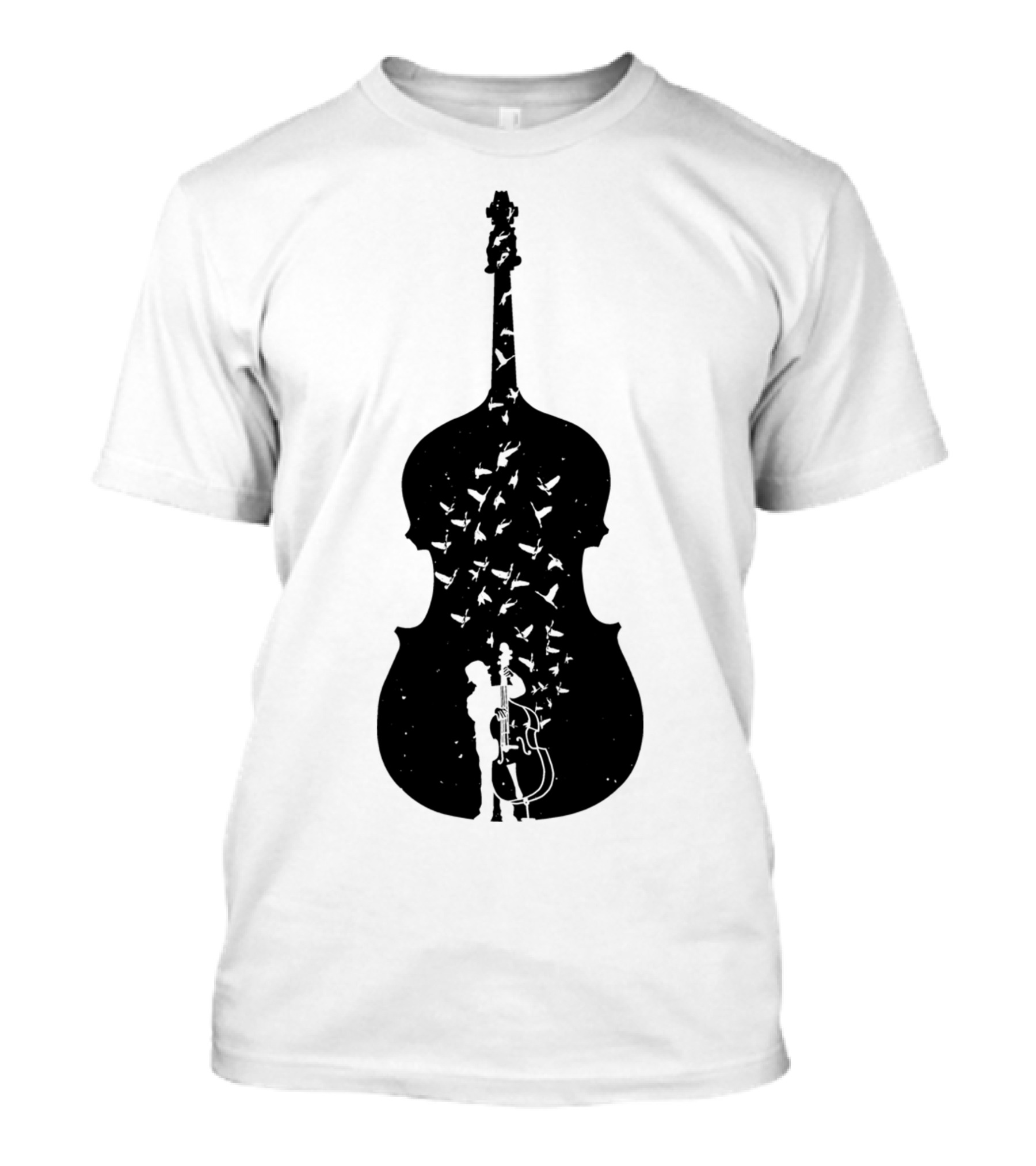 Double Bass Player Silhouette With Birds T-Shirt