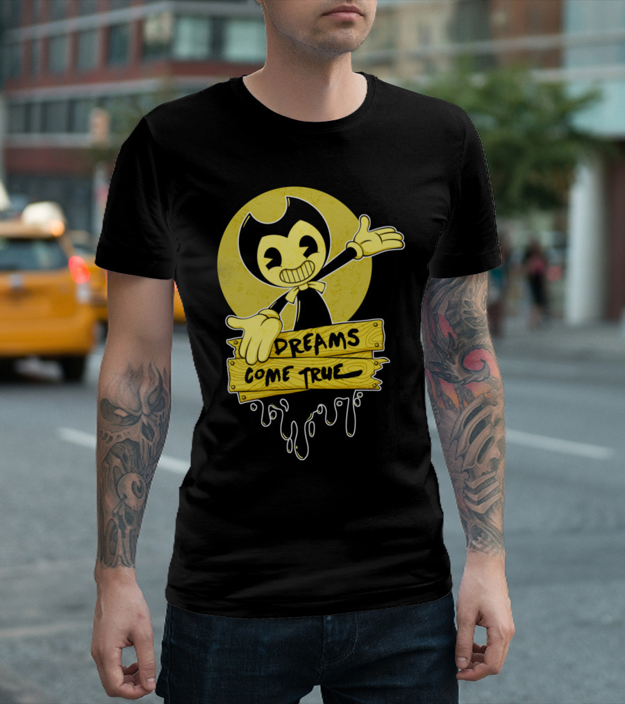 Bendy Dreams Come True Sign Yellow Circle T-Shirt