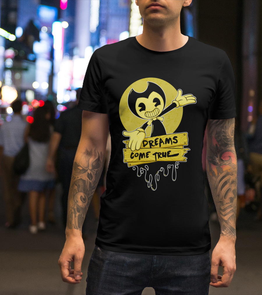 Bendy Dreams Come True Sign Yellow Circle T-Shirt
