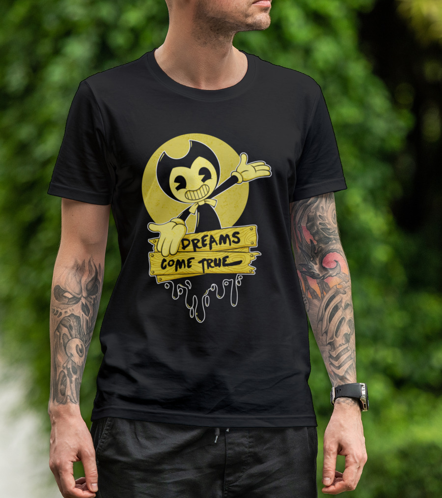 Bendy Dreams Come True Sign Yellow Circle T-Shirt