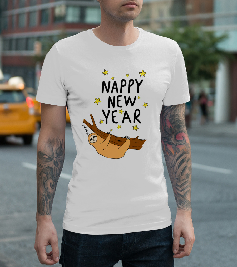 Nappy New Year with Sleeping Sloth and Stars T-Shirt