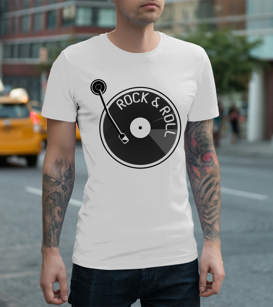 ROCK and ROLL VINYL RECORD TURNTABLE TRACKS T-Shirt
