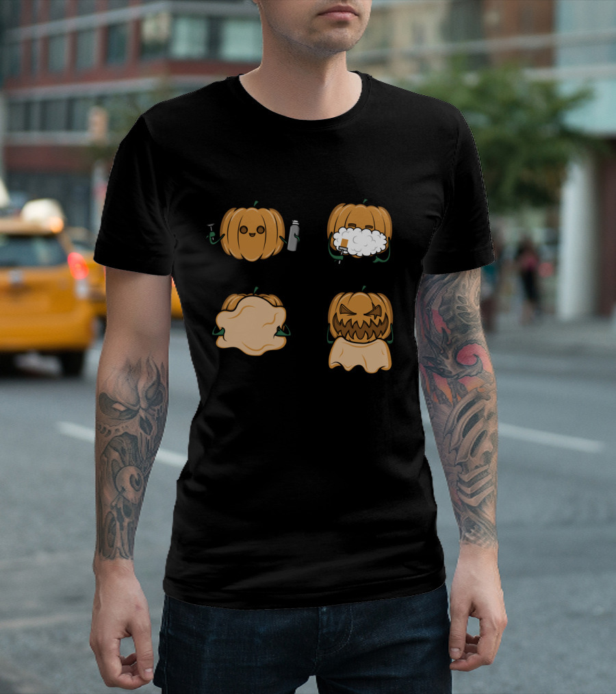 Pumpkin Shave Transformation into Jack-o'-Lantern Face T-Shirt