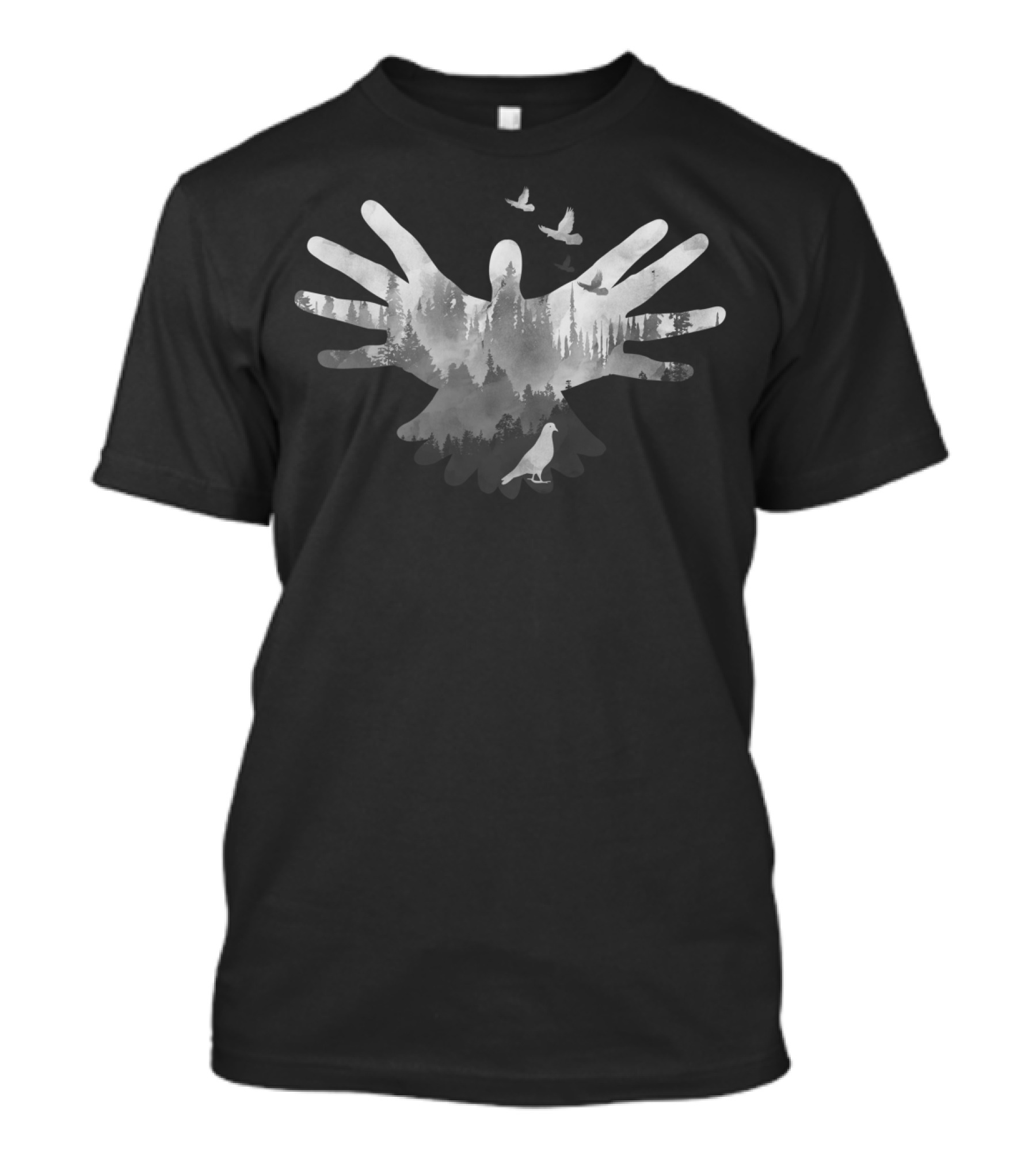 Dove Forest Silhouette With Flying Birds T-Shirt