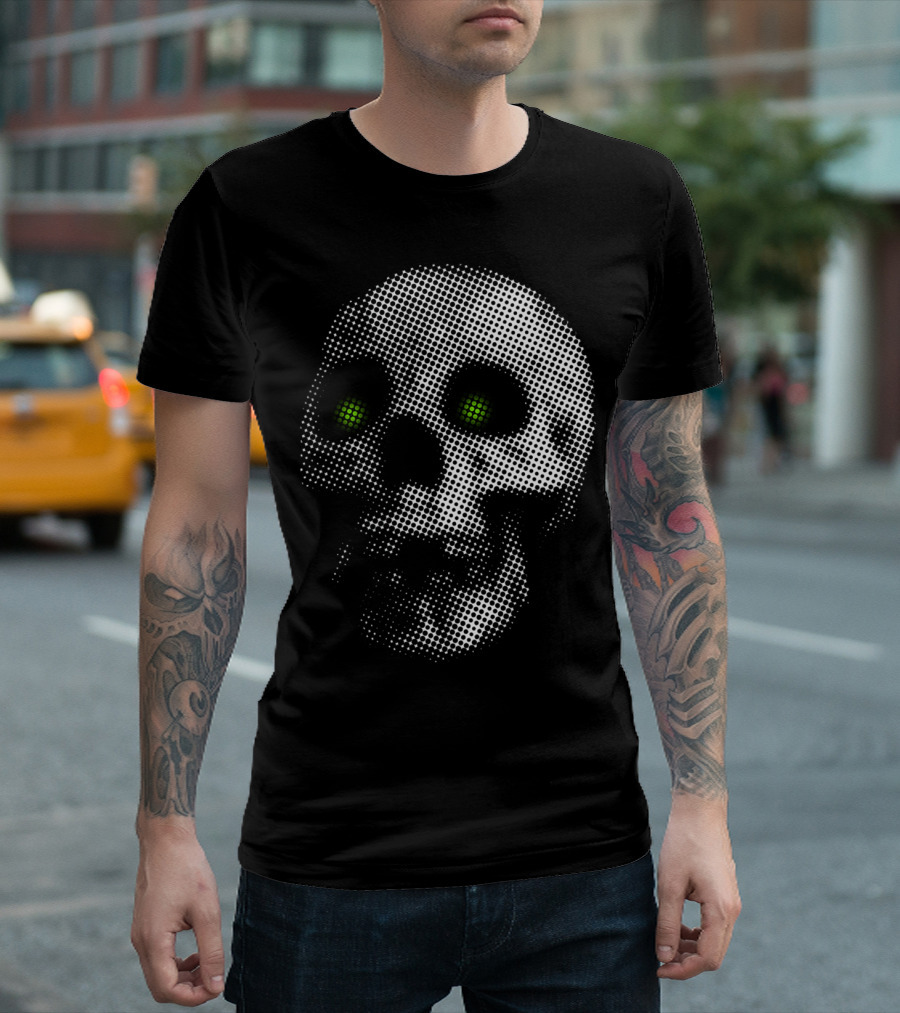 Giant Halloween Skull With Green Eyes And Dot T-Shirt