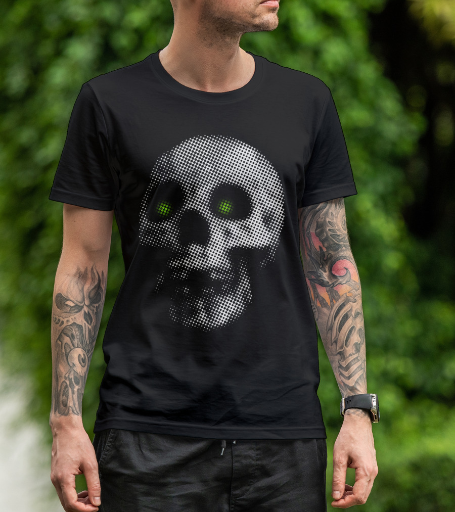 Giant Halloween Skull With Green Eyes And Dot T-Shirt