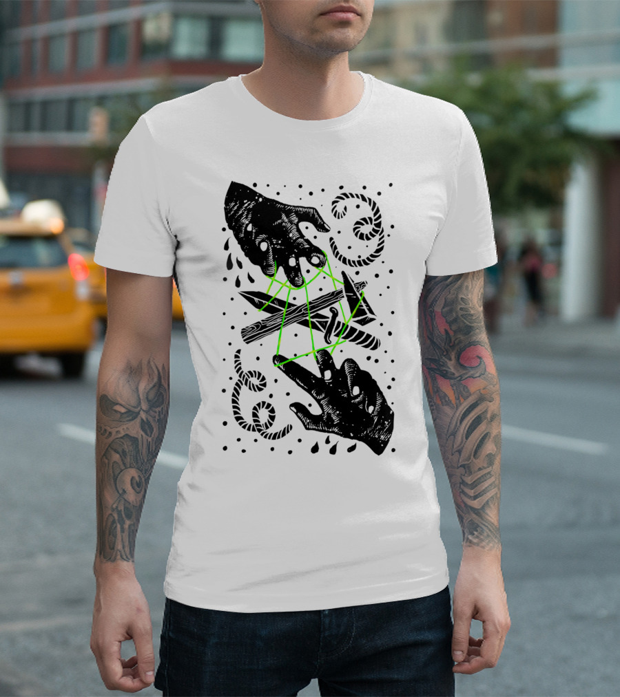 Hands To Work String Art with Knives and Coiled T-Shirt
