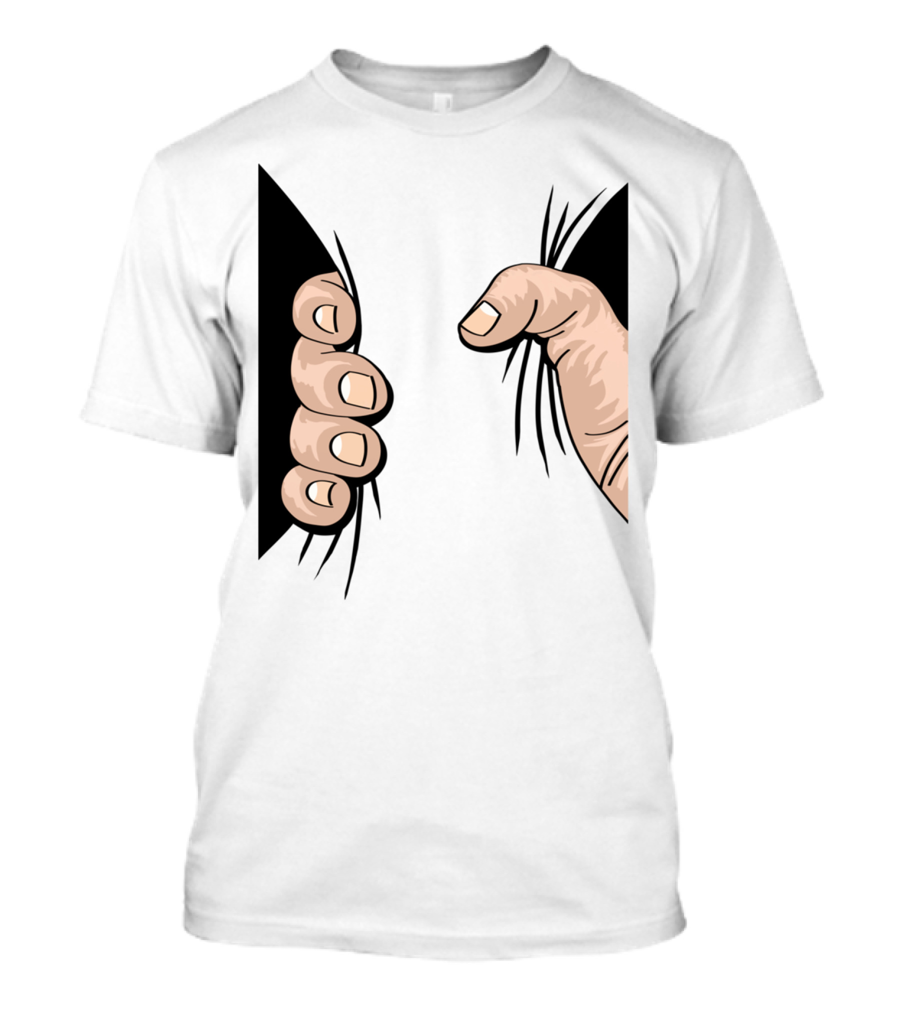 Giant Hand Squeeze Peeking Through Black Fabric T-Shirt