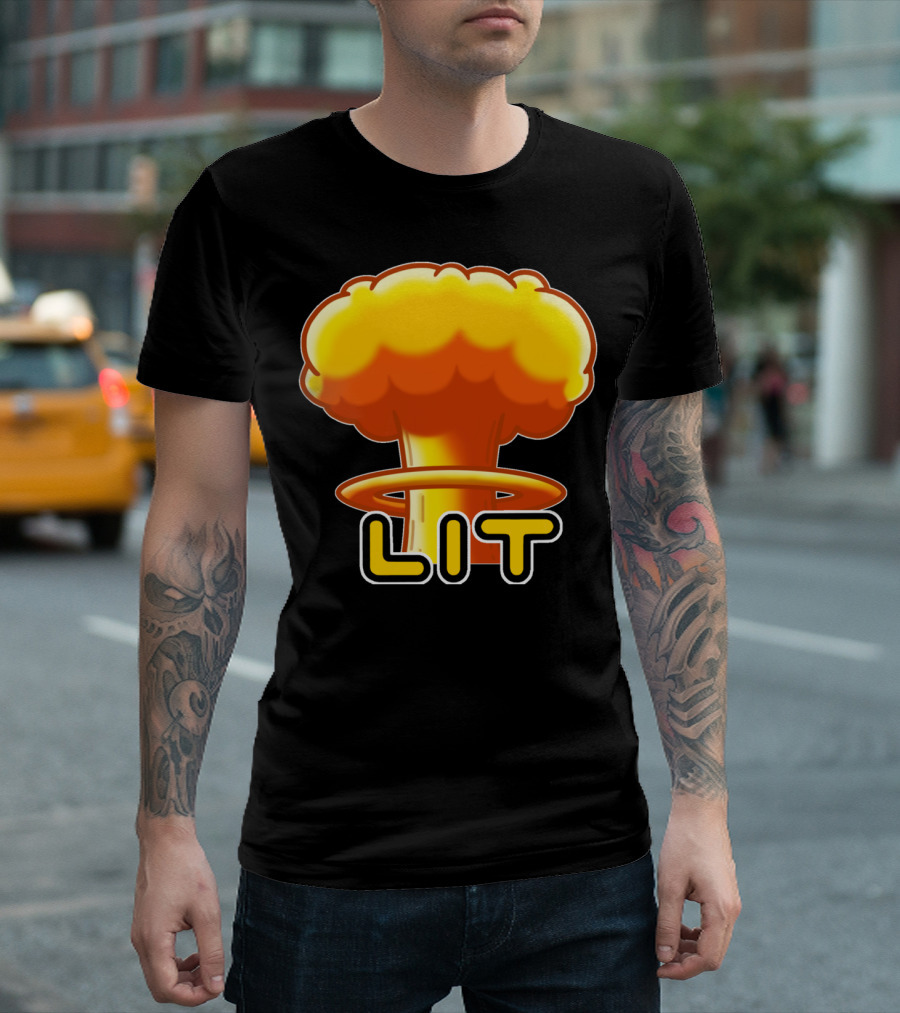 AceLIT Mushroom Cloud Explosion Icon with Bold 'LIT' Text T-Shirt