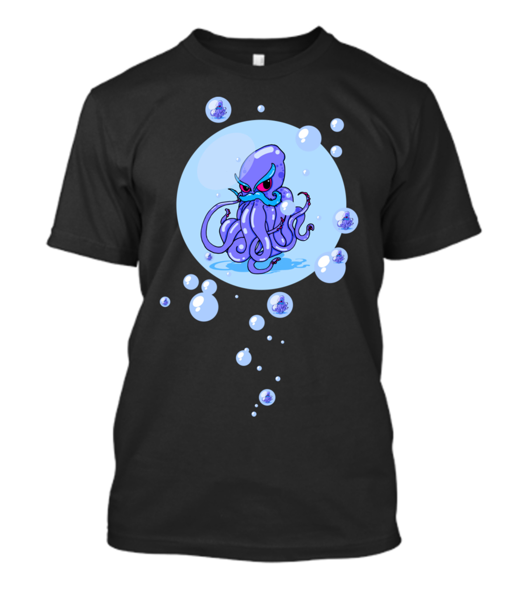 Octostache Cartoon Octopus With Bubbles And Mustache T-Shirt