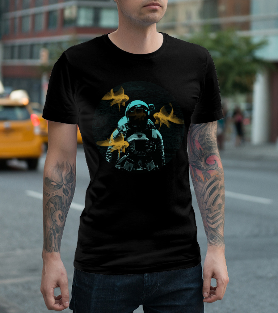 Astronaut Encountering Surreal Floating Goldfish in Space T-Shirt
