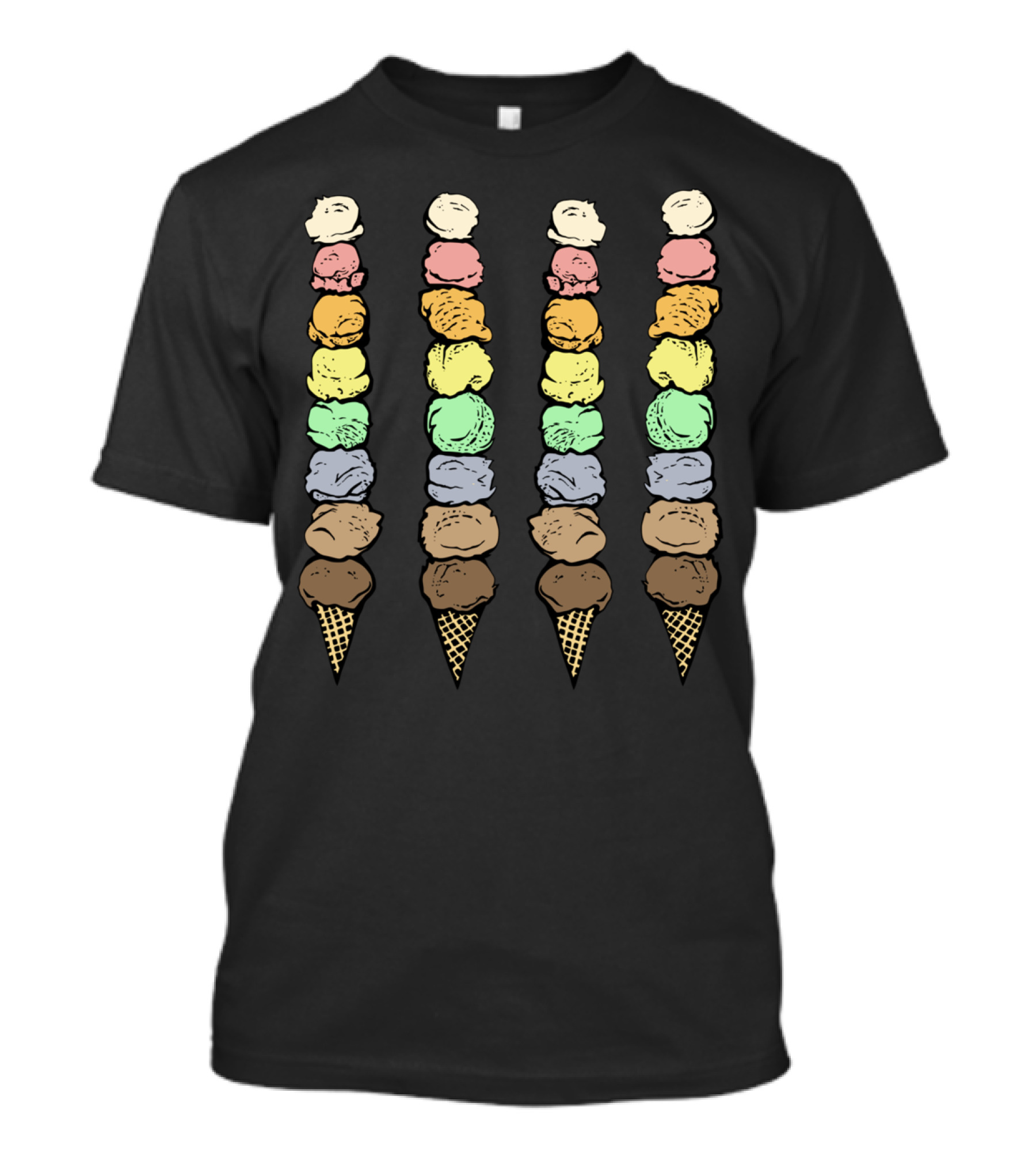 Giant Rainbow Ice Cream Cones Stacked In Pastel Scoops T-Shirt