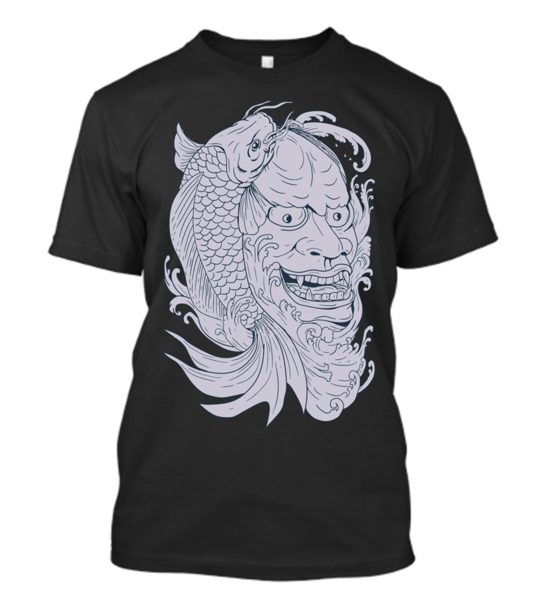 Hannya Mask Koi Fish Drawing Tattoo-Inspired T-Shirt
