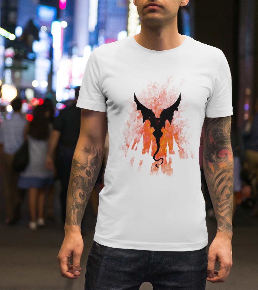 Dracula Returns Fiery Castle Silhouette With Bat Wings And Flames T-Shirt