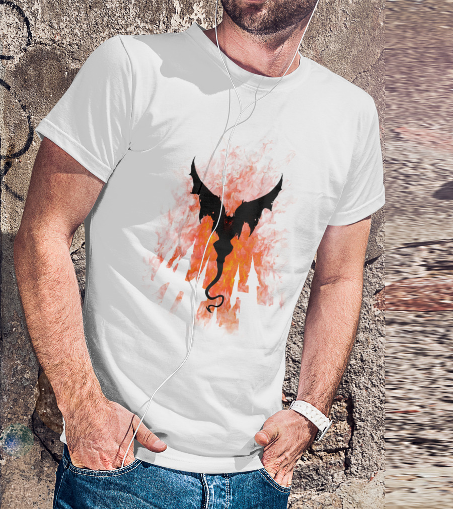 Dracula Returns Fiery Castle Silhouette With Bat Wings And Flames T-Shirt
