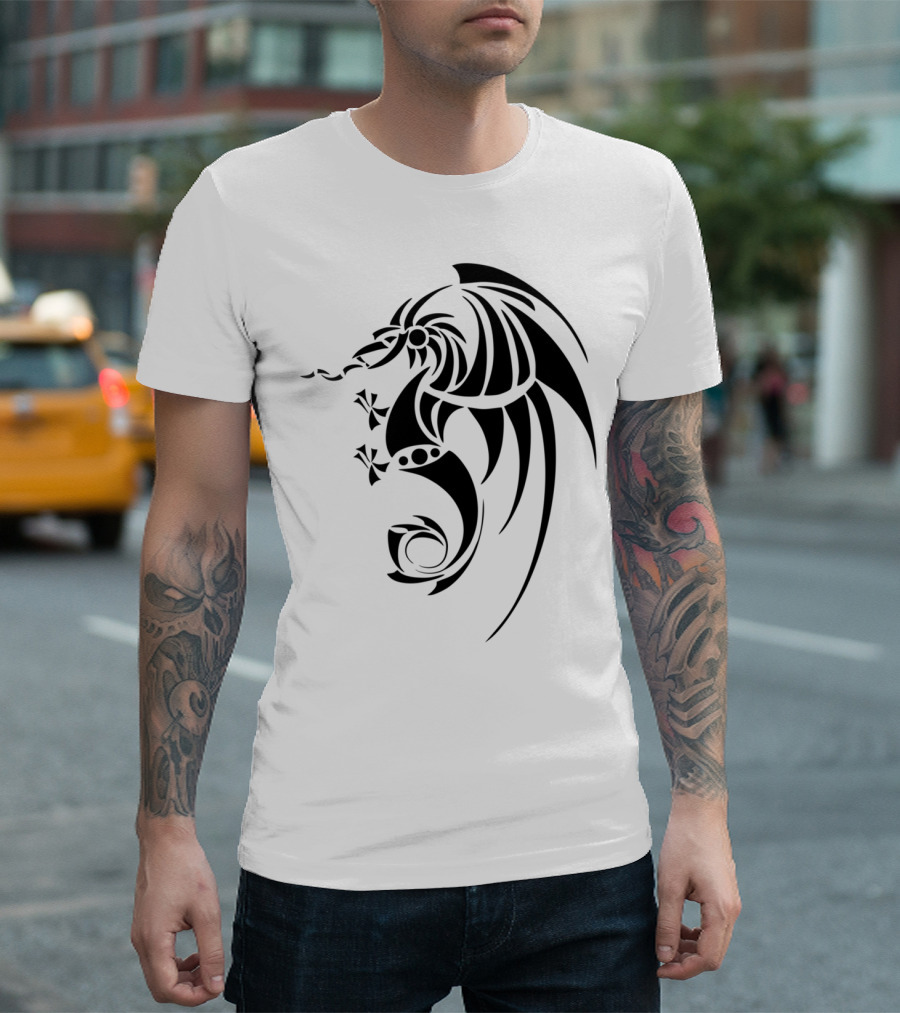 Dragissous Tribal Black Dragon Tattoo T-Shirt