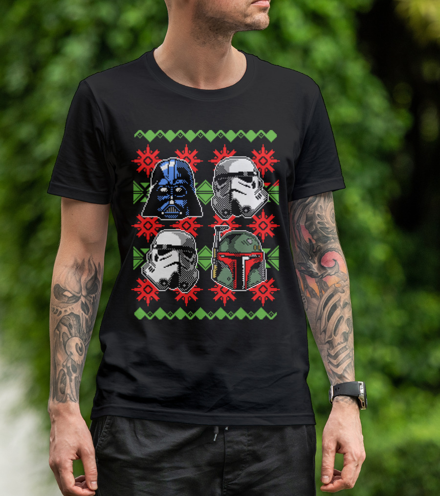 Ugly Christmas Dark Side Darth Vader Stormtrooper Boba Fett T-Shirt