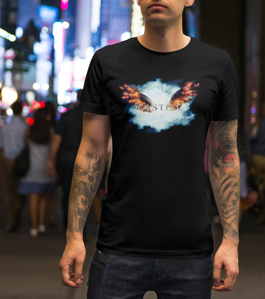Castiel Flaming Wings In Clouds T-Shirt