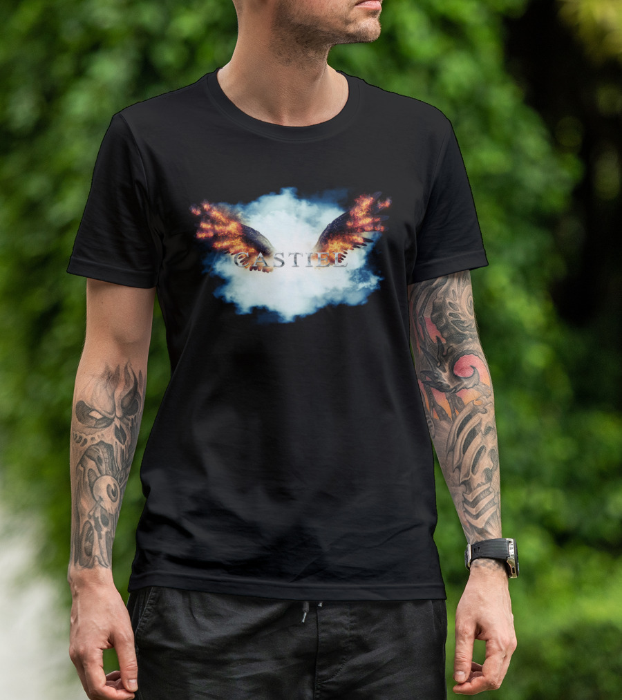 Castiel Flaming Wings In Clouds T-Shirt