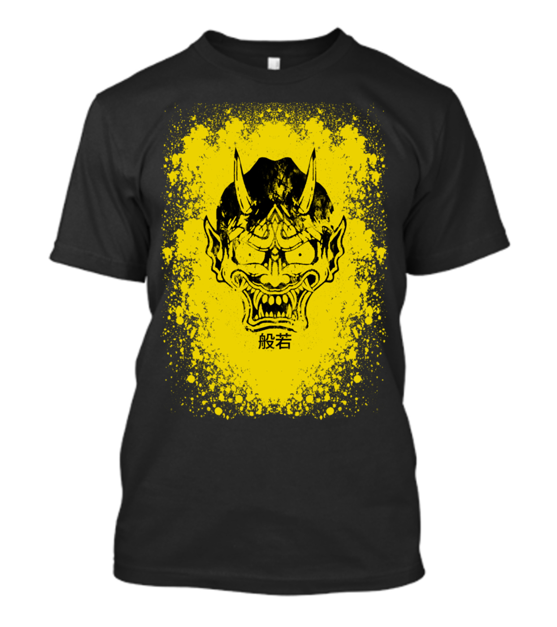 Hannya Mask Yellow Background Kanji T-Shirt