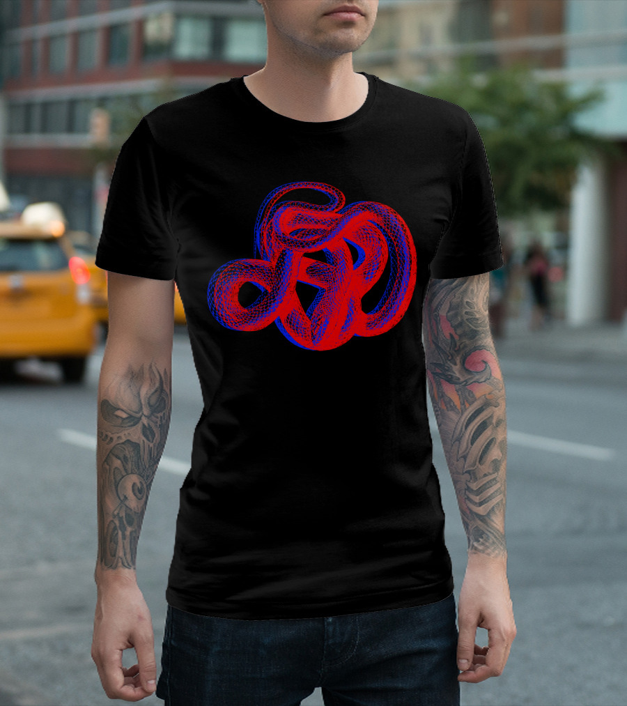 Snek 2 Snake Red Blue Intertwined Optical Illusion T-Shirt